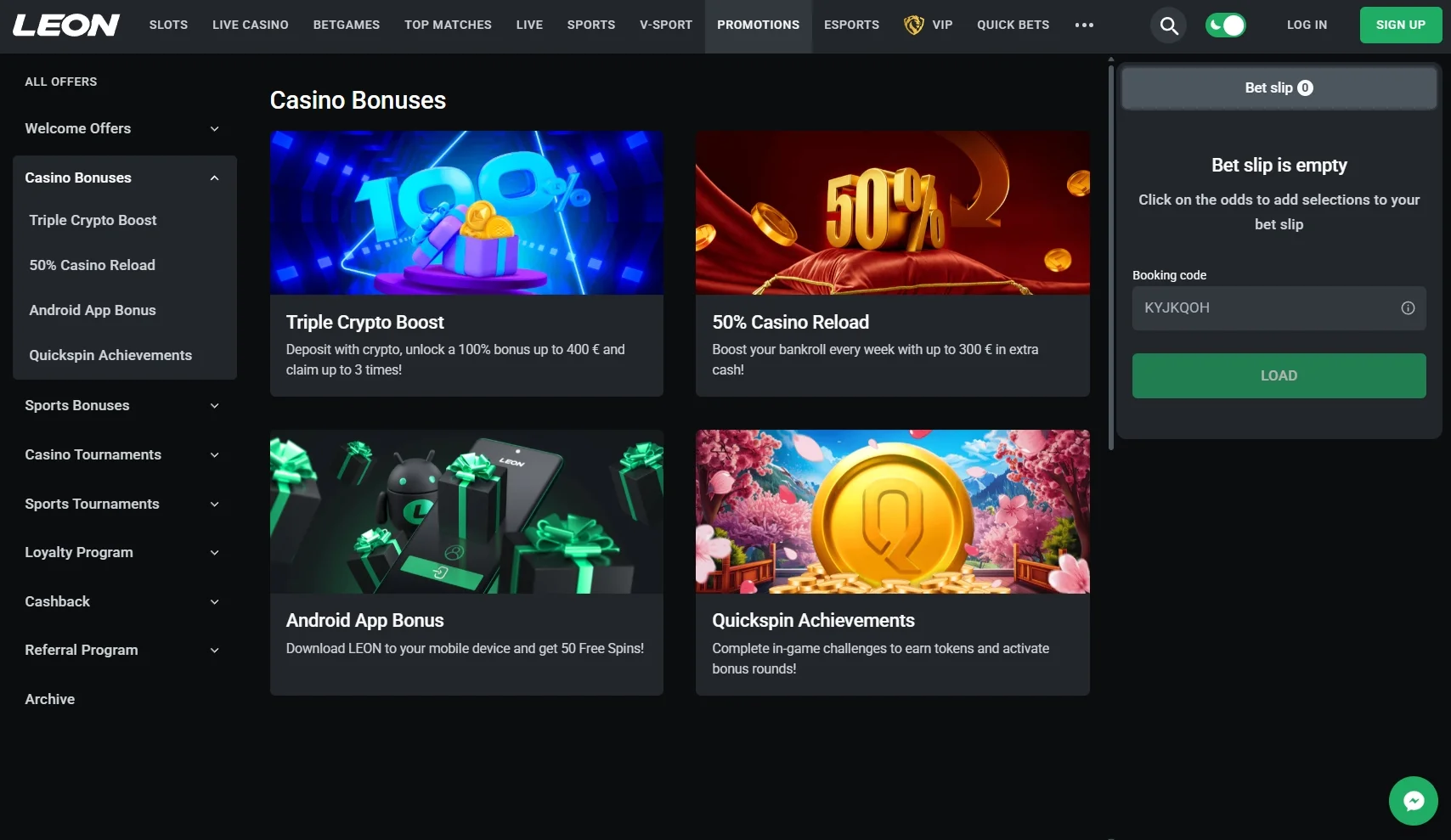 bonuses casino leon